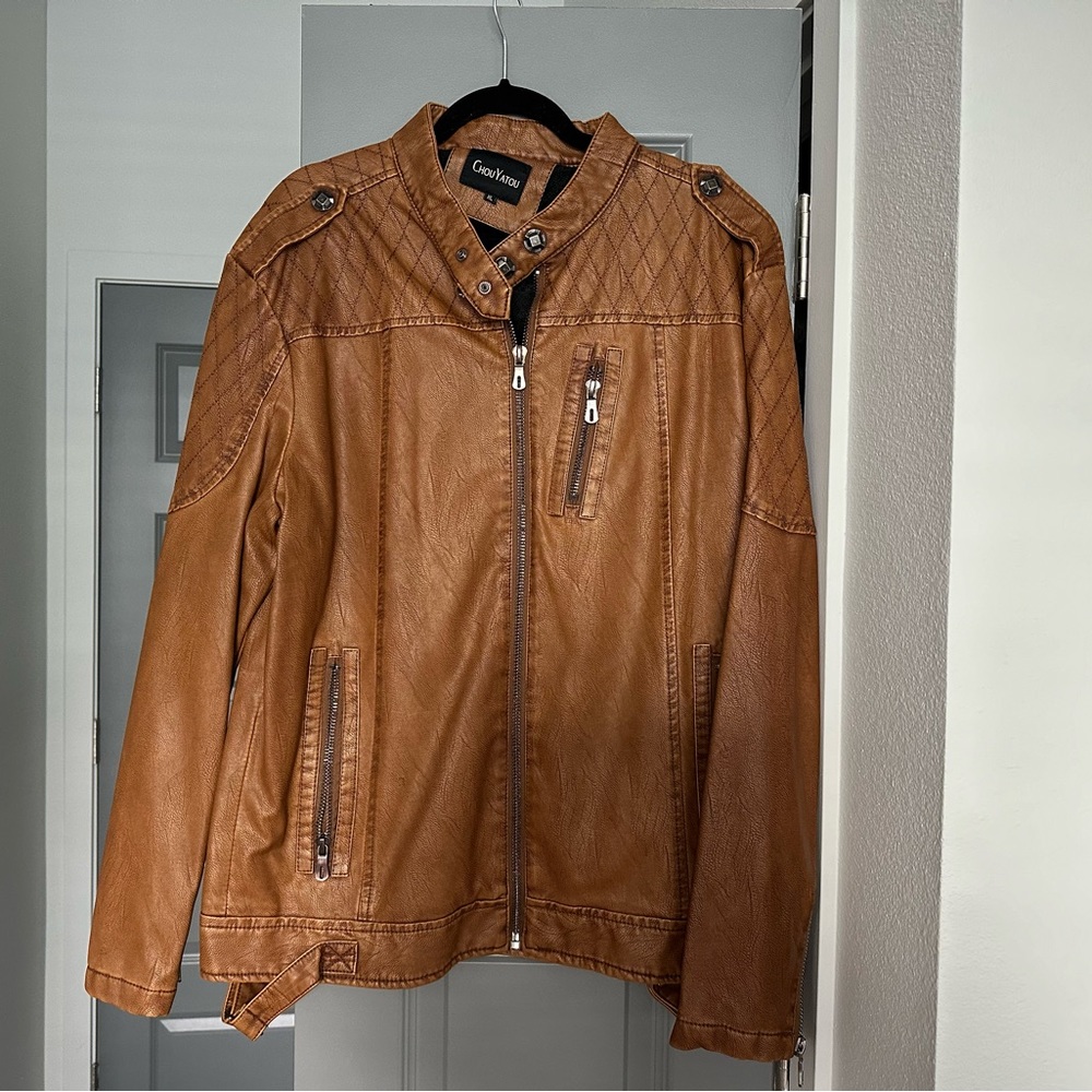 NWT Chou Yatou Mens PU Leather Moto Jacket.
